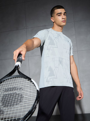 TECHNOSPORT Printed Men Round Neck Grey T-Shirt