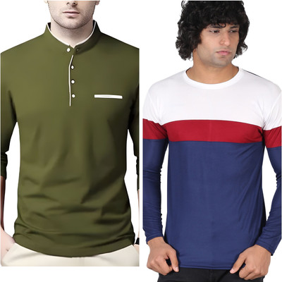 Pachirisu Printed, Solid Men Polo Neck Dark Green, White T-Shirt