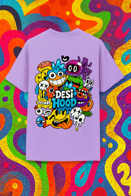 Desi Hood Graphic Print Men Round Neck Purple T-Shirt