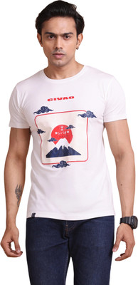 CIVAO Printed Men Round Neck Reversible Light Blue T-Shirt