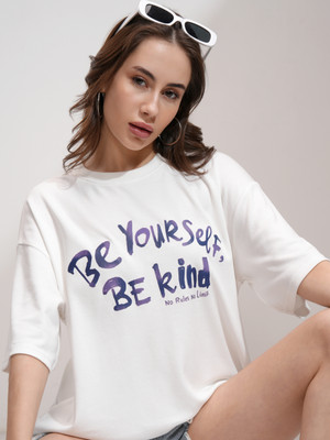 Tokyo Talkies Printed Women Round Neck White T-Shirt