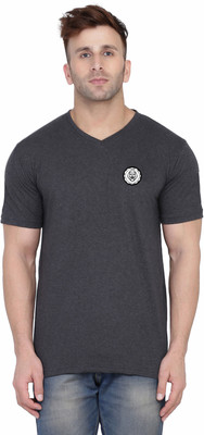 GEUM Printed Men V Neck Grey T-Shirt