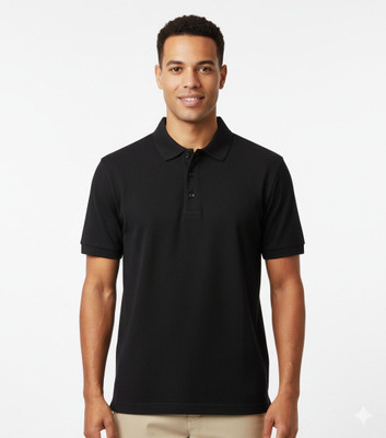 Achievement Wears Solid Men Polo Neck Black T-Shirt