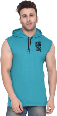 GEUM Printed Men Hooded Neck Light Green T-Shirt