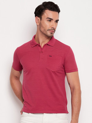 Adobe Self Design Men Polo Neck Pink T-Shirt