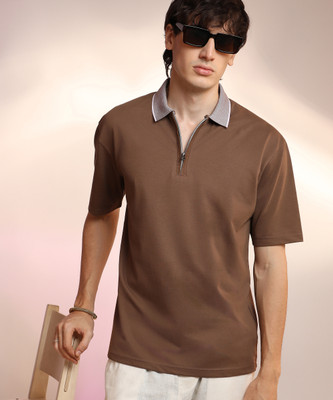 CAMPUS SUTRA Solid Men Polo Neck Brown T-Shirt