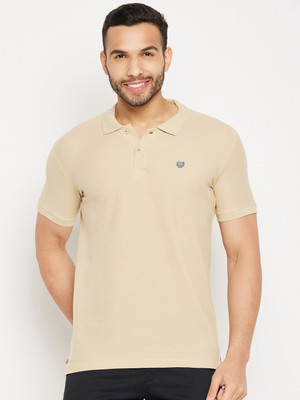 DUKE Solid Men Polo Neck Beige T-Shirt