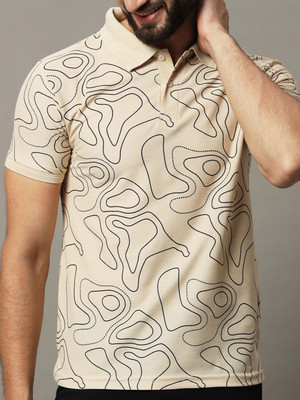 Hushbucks Printed Men Polo Neck Beige T-Shirt