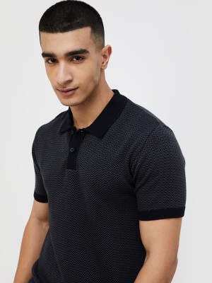 Fame Forever by Lifestyle Solid Men Polo Neck Black T-Shirt