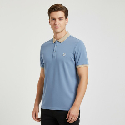 Wisetie Solid Men Polo Neck Blue T-Shirt