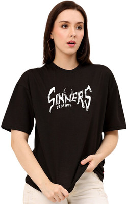 HOX10 Printed Women Round Neck Black T-Shirt