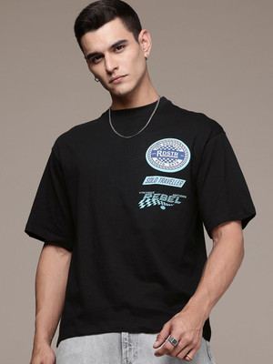 Roadster Printed Men Round Neck Black T-Shirt