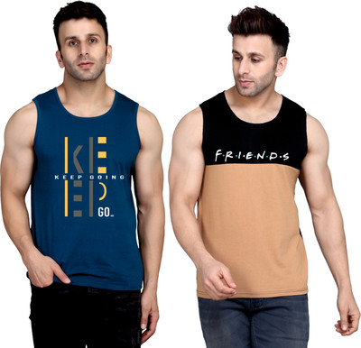 SLOWLORIS Graphic Print Men Round Neck Dark Blue, Black, Beige T-Shirt