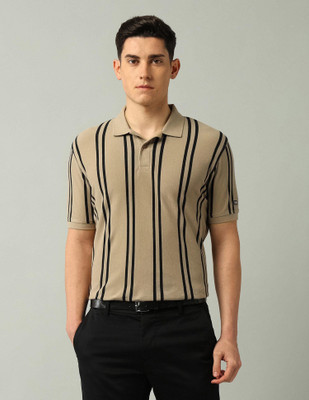 Arrow Sport Striped Men Polo Neck Beige T-Shirt