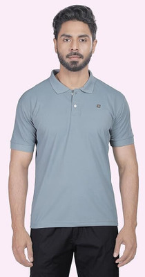 24 Street Solid Men Polo Neck Blue T-Shirt