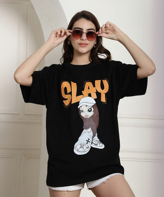 METRONAUT Typography, Printed Women Round Neck Black T-Shirt