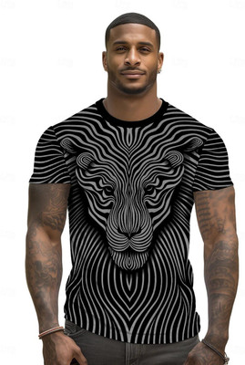 UD FABRIC Animal Print Men Round Neck White, Black T-Shirt