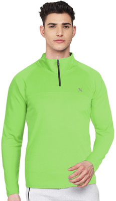 FTX Solid Men Zip Neck Green T-Shirt