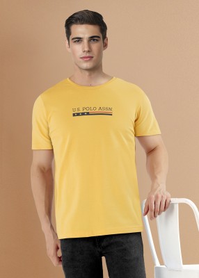 U.S. POLO ASSN. Printed Men Round Neck Yellow T-Shirt