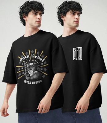 TRIPR Printed Men Round Neck Black, White T-Shirt