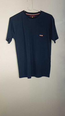 flicfloc Solid Men Round Neck Blue T-Shirt