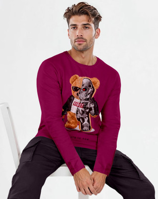 Triptee Animal Print Men Round Neck Maroon T-Shirt