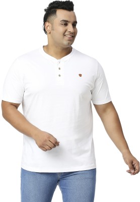 Vaishvik Solid Men Henley Neck White T-Shirt