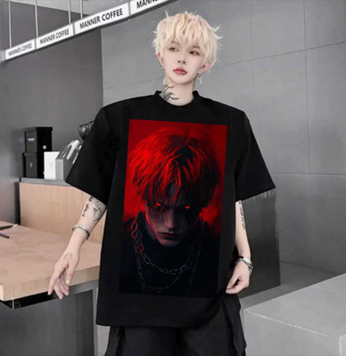 Zblack Printed Men Round Neck Black T-Shirt