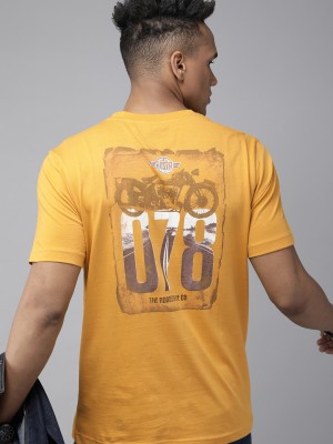 Roadster Printed, Typography Men Round Neck Yellow T-Shirt