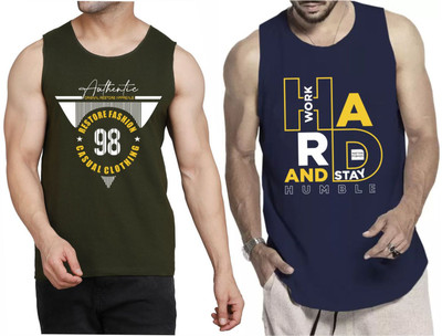 WOOSTRO Graphic Print Men Scoop Neck Dark Green, Dark Blue T-Shirt