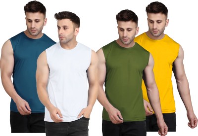 UDI n ADI Solid Men Round Neck White, Blue, Dark Green, Yellow T-Shirt