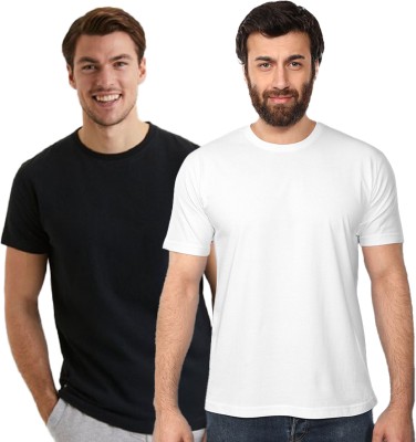 SHIVI SHAKTI Solid Men Round Neck Black, White T-Shirt