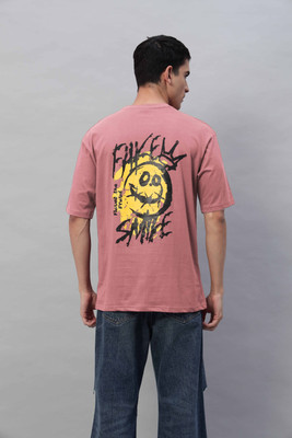 LoomsAndLabel Printed Men Round Neck Pink T-Shirt