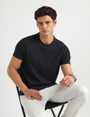 Arrow Sport Solid Men Crew Neck Grey T-Shirt