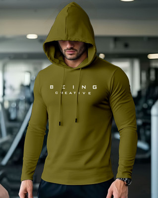 AOOSH Printed Men Hooded Neck Green T-Shirt