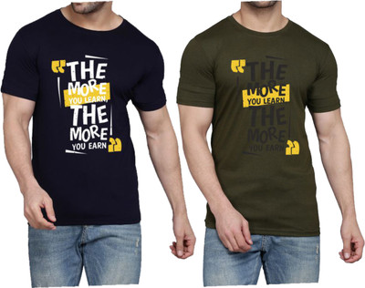 WOOSTRO Printed, Typography Men Round Neck Dark Blue, Dark Green T-Shirt
