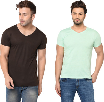 Moordale Fab Solid Men V Neck Black, Light Blue T-Shirt