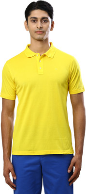 Raymond Solid Men Polo Neck Yellow T-Shirt