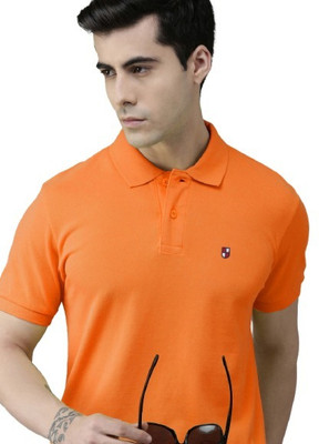 SR Fashion Printed Men Polo Neck Orange T-Shirt