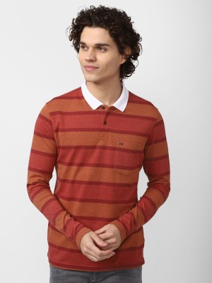 PETER ENGLAND Striped Men Polo Neck Red T-Shirt