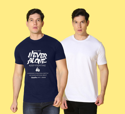 WOOSTRO Typography Men Round Neck Blue, White T-Shirt