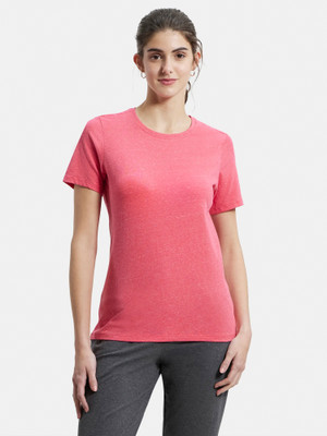 JOCKEY Self Design Women Round Neck Pink T-Shirt