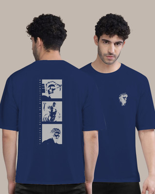 AUSK Printed Men Round Neck Navy Blue T-Shirt