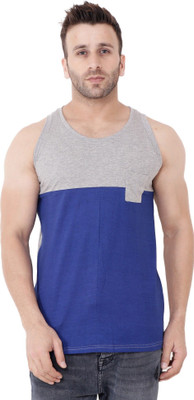 GEUM Solid Men Scoop Neck Blue, Grey T-Shirt