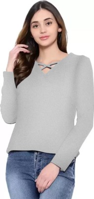 Togs & Terre Solid Women Round Neck Grey T-Shirt