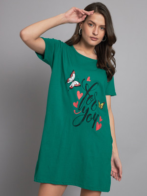 AD FASHION Printed Women Round Neck Green T-Shirt