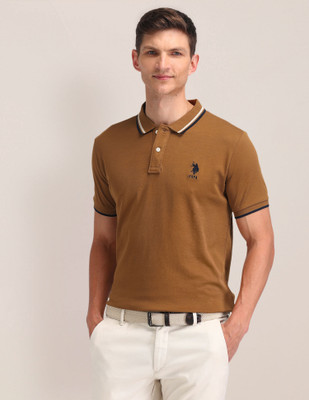U.S. POLO ASSN. Solid Men Polo Neck Brown T-Shirt