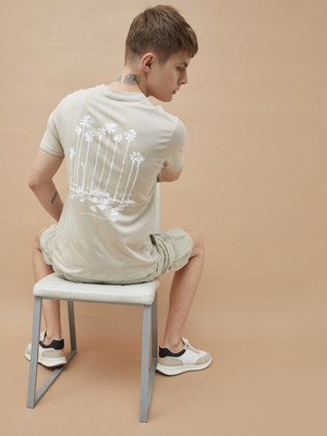 Fame Forever by Lifestyle Printed Men Polo Neck Beige T-Shirt