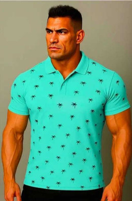 PATOIS Printed Men Polo Neck Green T-Shirt