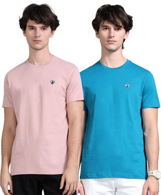 HIBEX POLO Solid Men Round Neck Pink, Blue T-Shirt